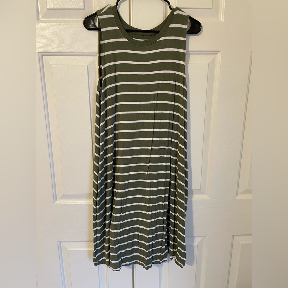 Green with White Stripes Sleeveless T-shirt Dress